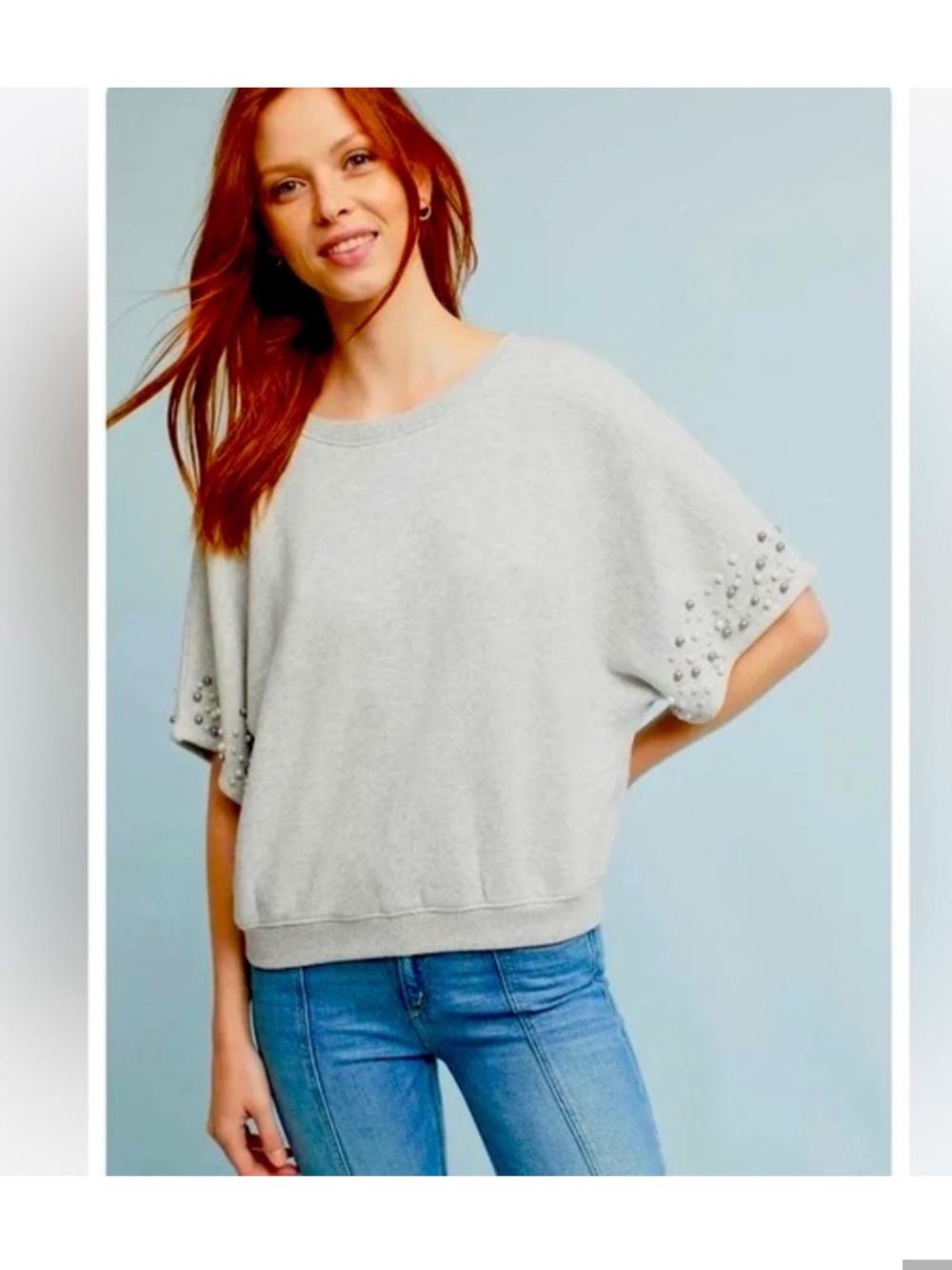 Anthropologie White Pearl Short Sleeved Sweatshirt